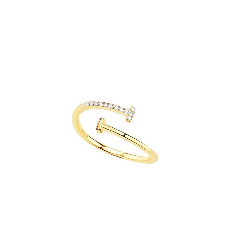 Серебряное кольцо S925 с двойной буквой Т, открытое, для женщин - Корейский стиль, Минималистичное, Ощущение роскоши, Нишевый дизайн.