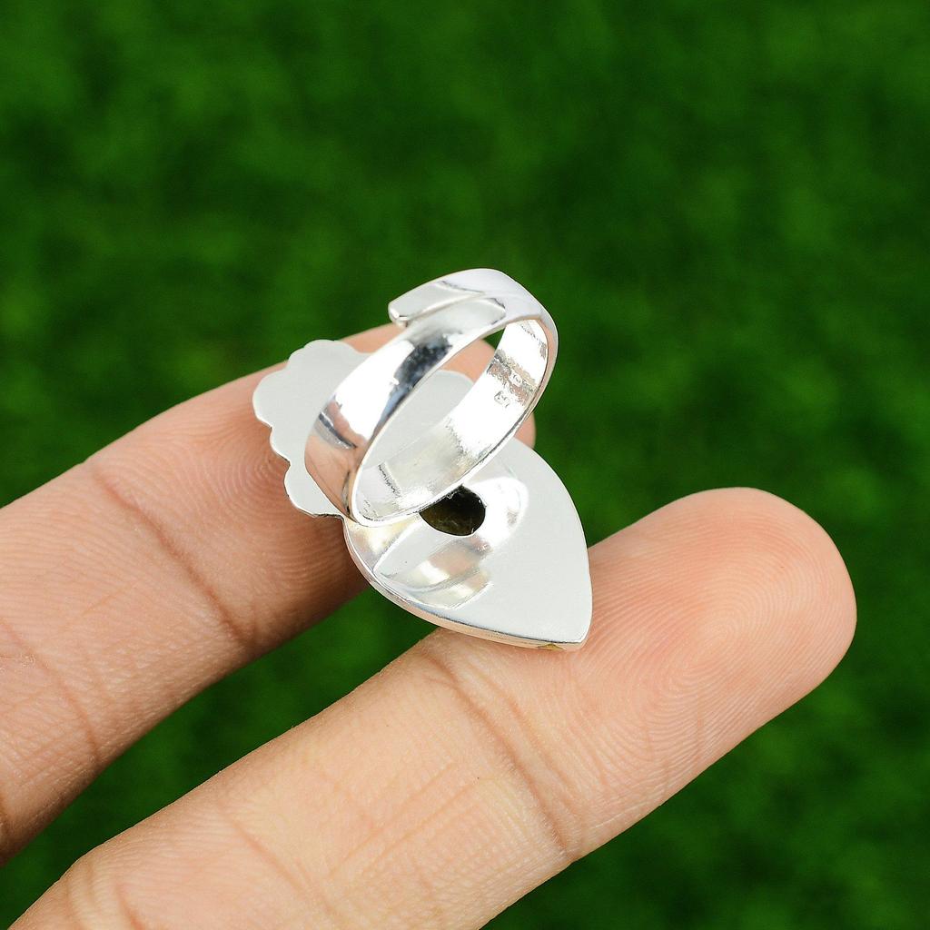 Gift For Her Natural TigerS Eye Stackable Flower Adjustable Ring 925 Silver