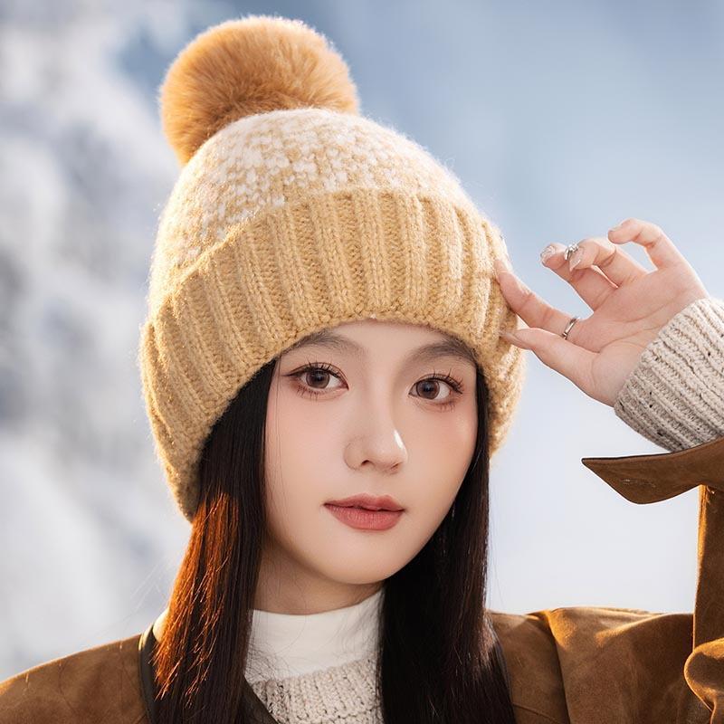 Autumn and Winter Windproof Thickened Thick Thread Wool Hat Knitted Hat Jacquard Warm Ear Hat Women's Outdoor Travel