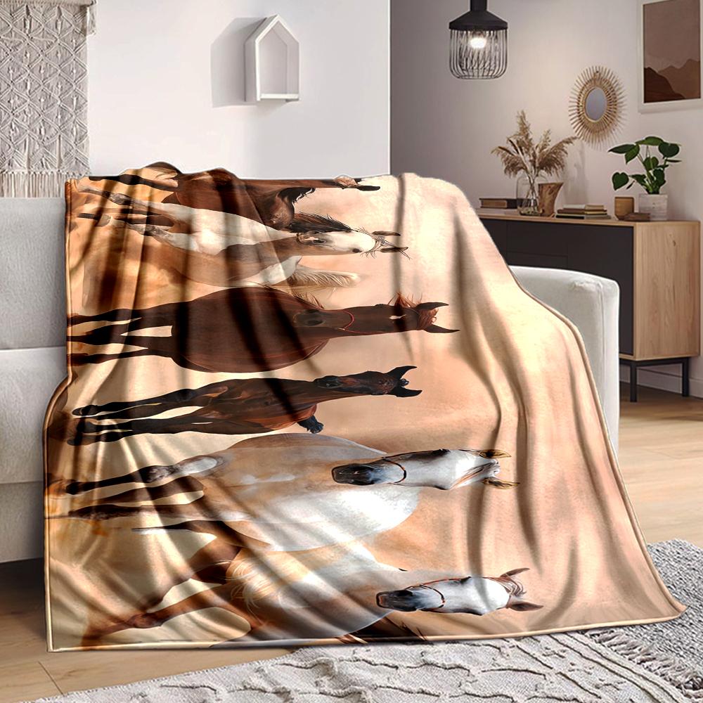 1Pc Horses Desert Blanket Soft And Comfortable Casual Warm Camping Travel Christmas Halloween Xmas Gift M928419