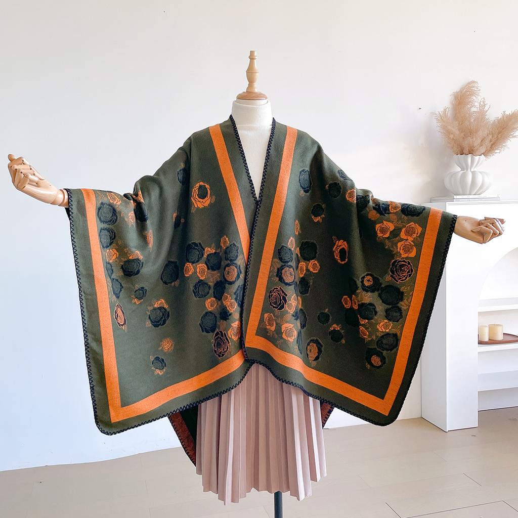 Fashion Winter Cashmere Shawl For Women - Floral Oil Painting Printed Pashmina Thick Scarf, Warm Wrap & Echarpe Poncho