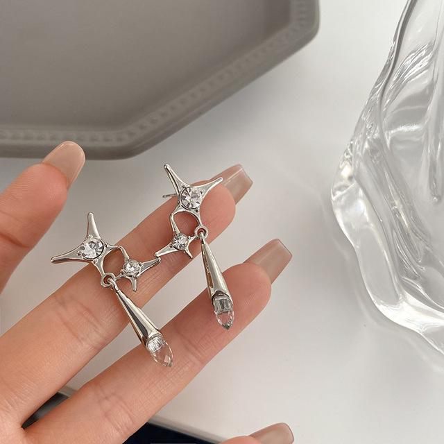 2023 модные серебряные серьги-гвоздики с крестом и звездой из циркона для женщин и девочек, корейские серьги с четырехконечной звездой, индивидуальные серьги, ювелирные изделия