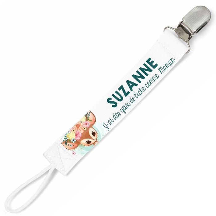 Planetee Attache tétine pour prénom SUZANNE yeux de biche comme Maman | Attache sucette cadeau naissance