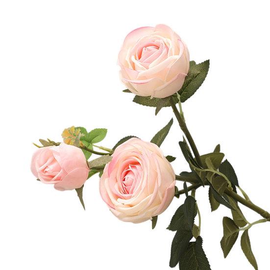 Букет из 3 веток искусственных цветов с 2 цветущими головками и 1 бутоном, роза с эффектом настоящего прикосновения, ветка для свадебного декора, домашнего офиса, стола
