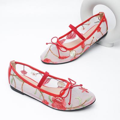 Модная кружевная обувь с вышивкой в виде цветов, женские эластичные туфли Мэри Джейн на плоской подошве, дышащие летние балетки, женские мокасины большого размера 43