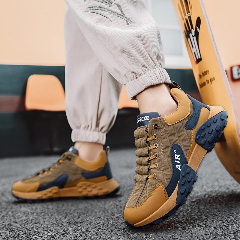 Men Shoes Autum Winter Striped Design High Top Casual Fashion Leather Chunky Sneakers Increased Platform Running Shoe