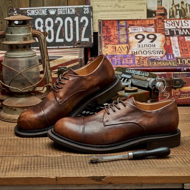Three Joints Handmade Business Casual Leather Shoes Retro Leather Low Top Mens Shoes Натуральная кожа Старая кожа