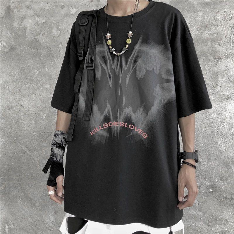 Men Harajuku T Shirt Gothic Punk Short Sleeve O Neck Tops Summer Loose Oversize Streetwear Y2K Tshirt