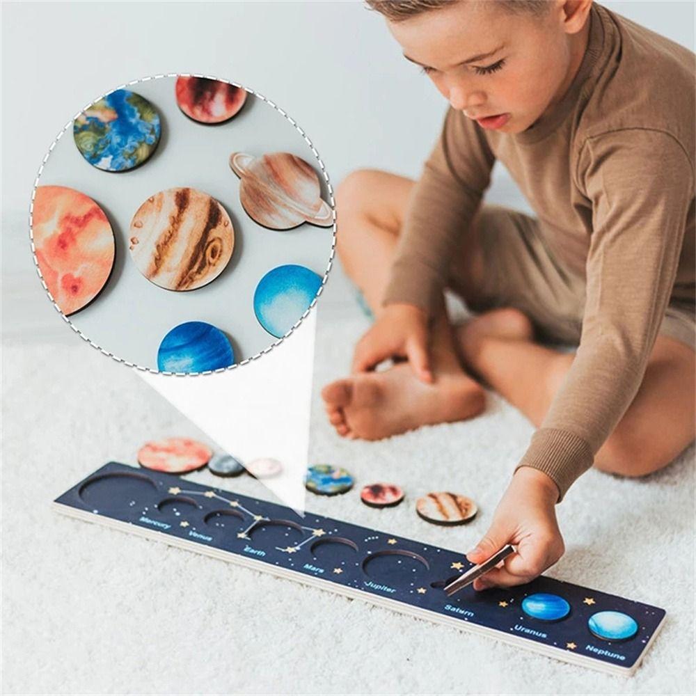 Children Planet Matching Science Planet Puzzles Wooden Puzzle Jigsaw Tray Solar System Puzzle