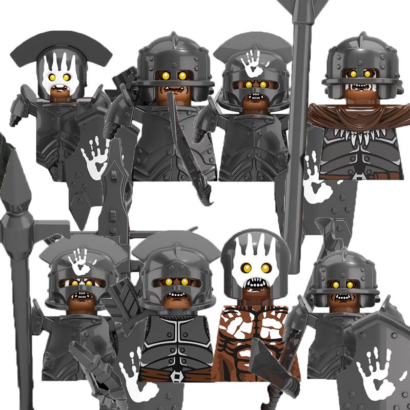 MOC Medieval Military Building Blocks Elven Warrior Orc Rohan Gondor Knight Character Set Animal Army Weapon Bow Crossbow Toy