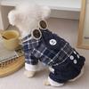 Dog Autumn/Winter Four Legged Pants Checkered Four Legged Pet Coat Button Double Layer Corduroy Pants Small Dog Cotton Coat