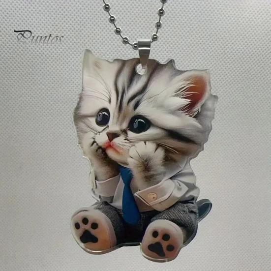 Автомобильный кулон, подвесное украшение с цепочкой, легко повесить, реалистичное животное, зеркало заднего вида в форме кошки, подвесной декор, аксессуары для салона автомобиля