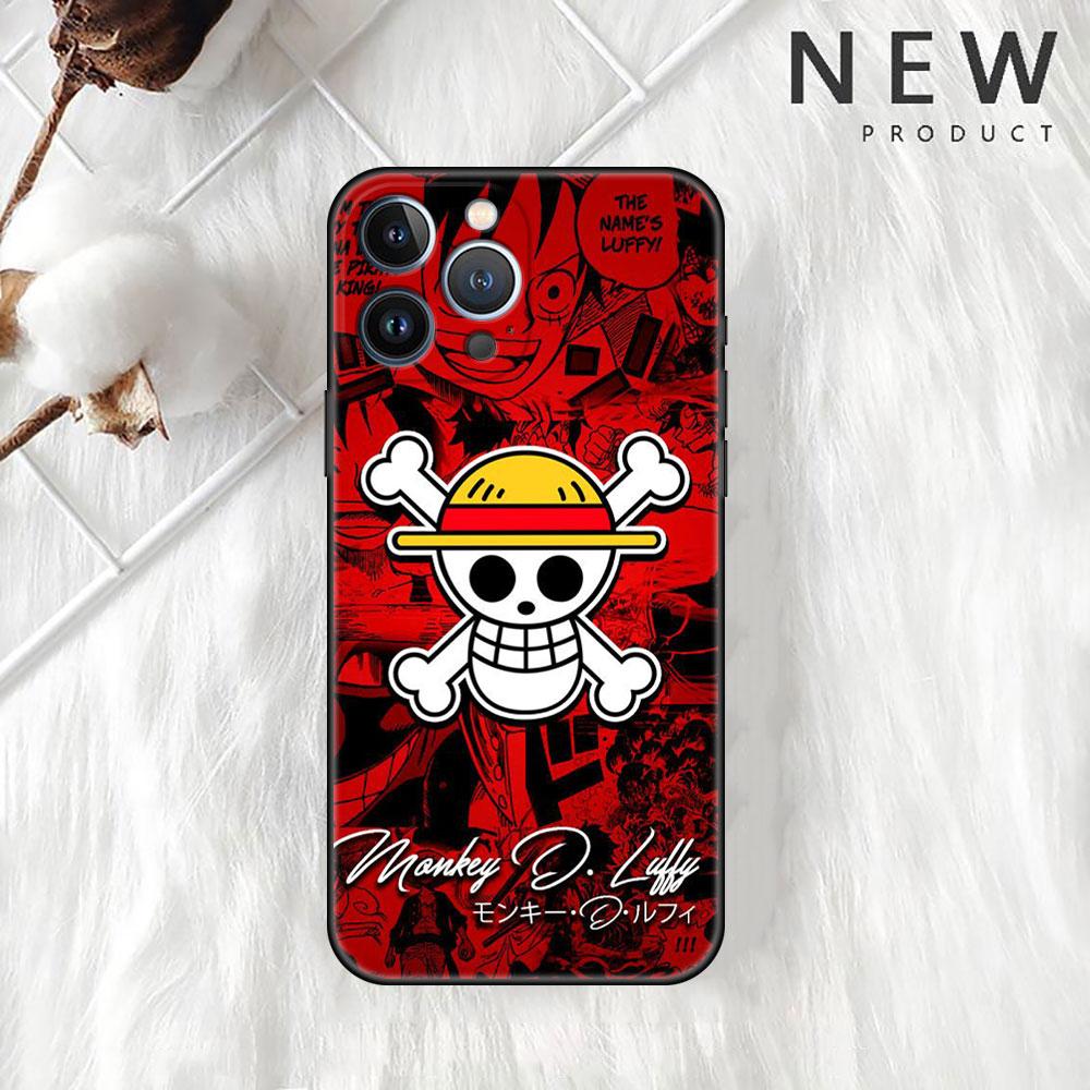 Case For Apple iPhone 11 13 14 12 Pro 7 Plus XR X XS Max 6 6S 13Pro Max Black Silicone Phone Funda Anime One- Piece