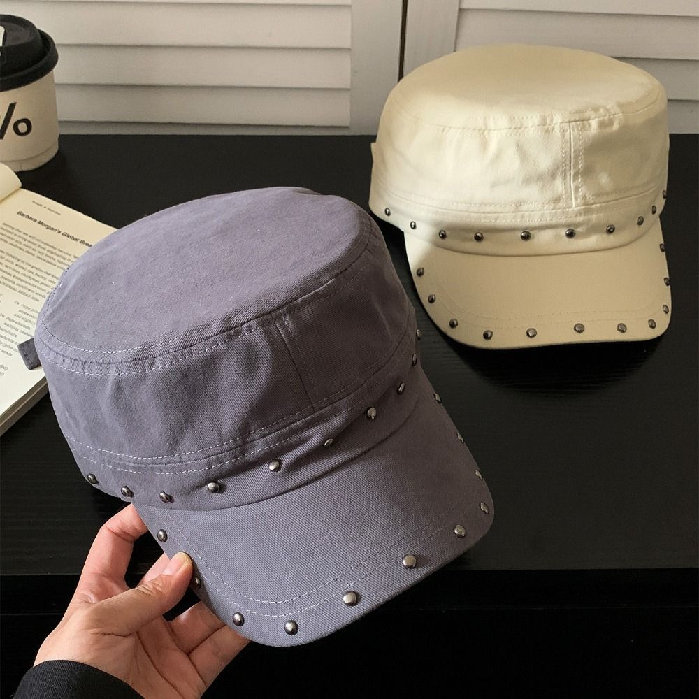 Y2k Rivet Peaked Cap Spice Girls Equestrian Hat Personality Rivet Flat Top Hat Autumn