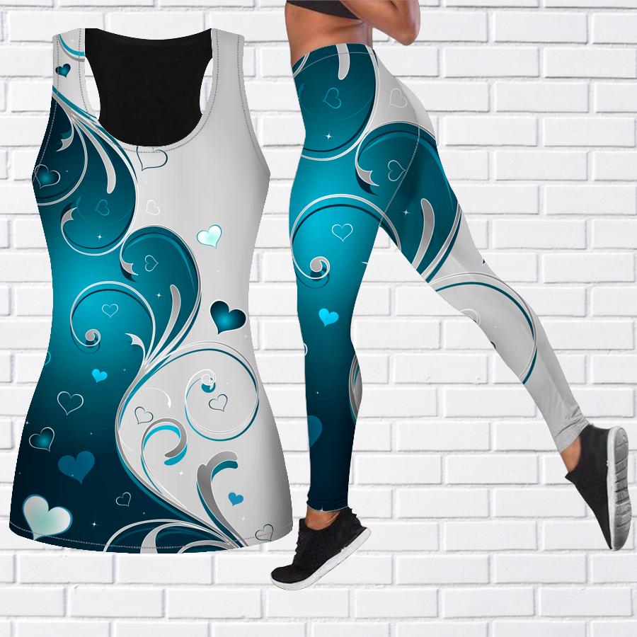 Наряд для йоги в форме сердца с цветочным принтом для женщин, модные леггинсы для тренировок, спортивные повседневные брюки для йоги для фитнеса и фитнеса