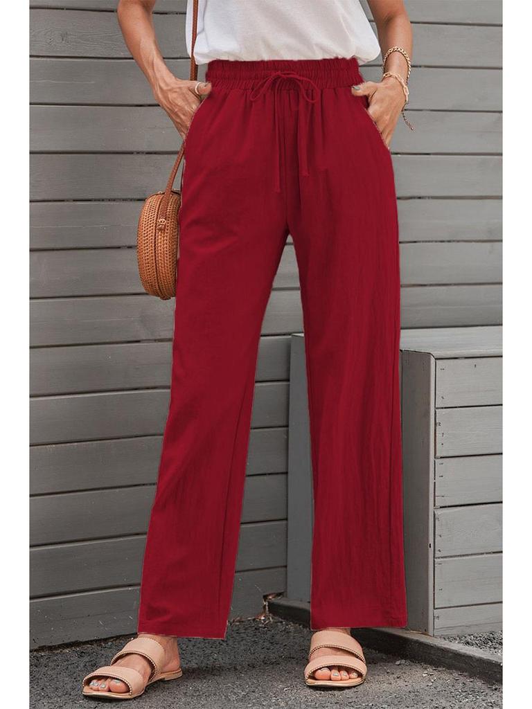 Женские хлопково-льняные брюки с кулиской и широкими штанинами