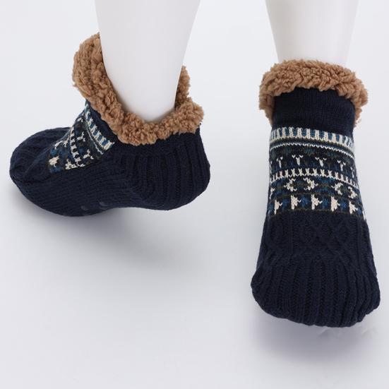 1 Pair Floor Socks Thickened Fleece-Lined Silicone-Dot Sole Slip-Resistant Traction Quiet Walking Socks with Jacquard Accents