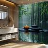 Soothing Bamboo Forest Shower Curtain for a Zen Bathroom, Featuring Tranquil Water, Stones, and Candles. This Serene