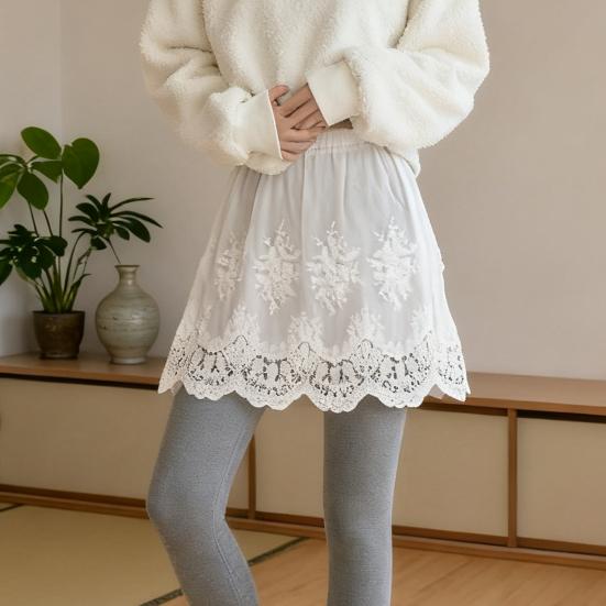 Женский удлинитель рубашки Эластичный с высокой талией Ажурная вышивка Кружевной цветочный узор Мини-юбка Однотонный Удлинение с драпировкой на ягодицах