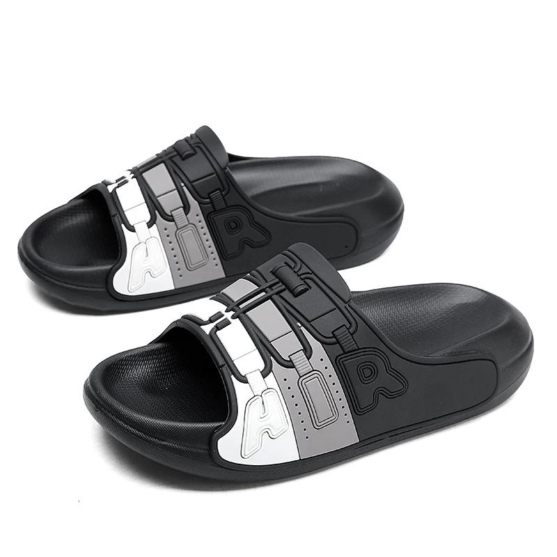 Модные летние мужские тапочки Нескользящие домашние тапочки однотонные на толстой подошве Пляжная обувь Мягкие и удобные сандалии Повседневные тапочки