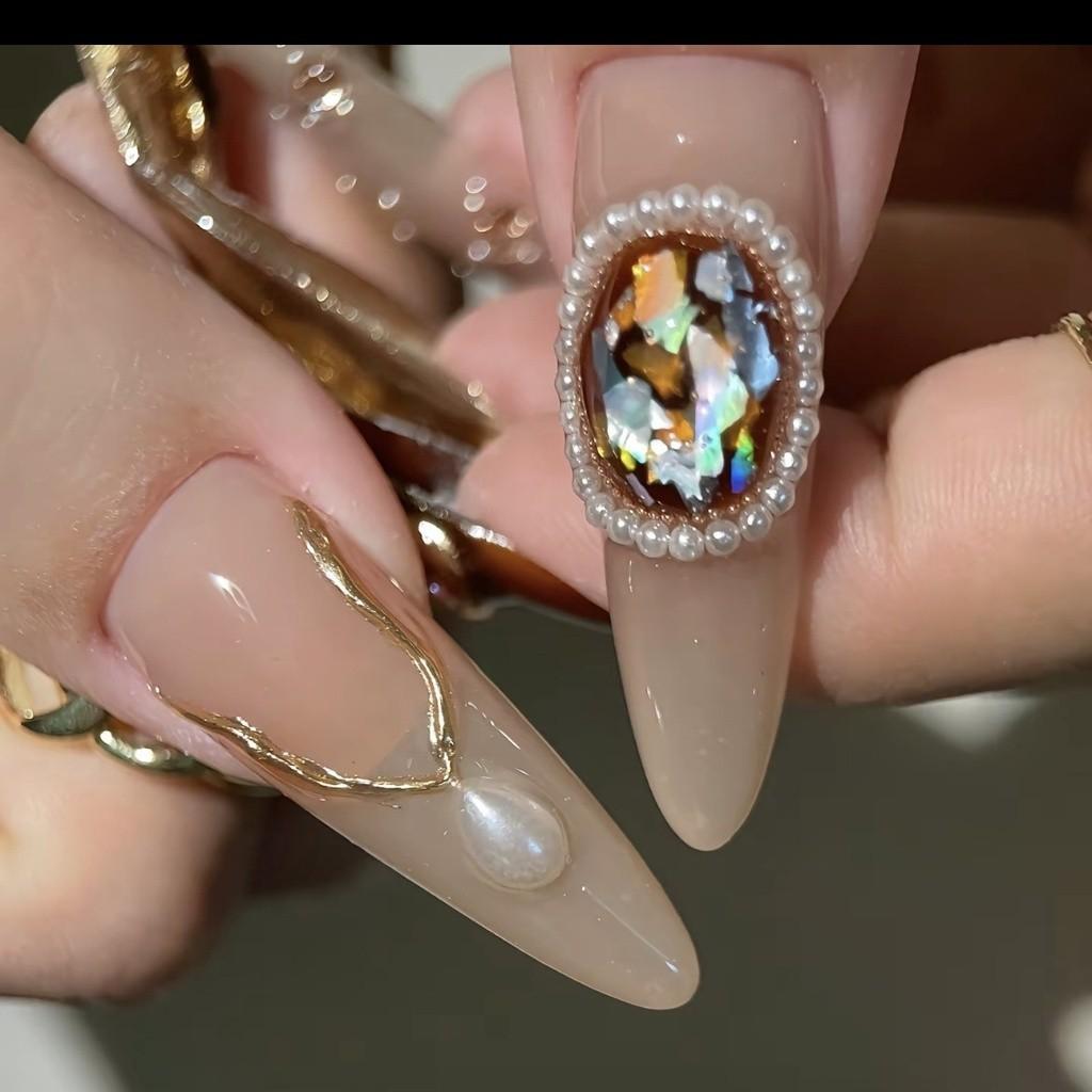 100% РУЧНАЯ РАБОТА Миндальные стилеты для накладных ногтей Заостренные в форме капель воды Разные драгоценные камни Барокко Высококачественные свадебные ногти для фототерапии Многоразовые