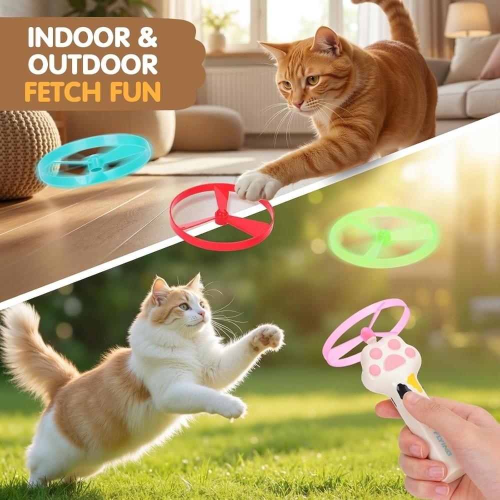1 Set Interactive Cat Fetch Toy 6 Flying Discs Flying Saucer Stick Interactive Cat Toys Playtime