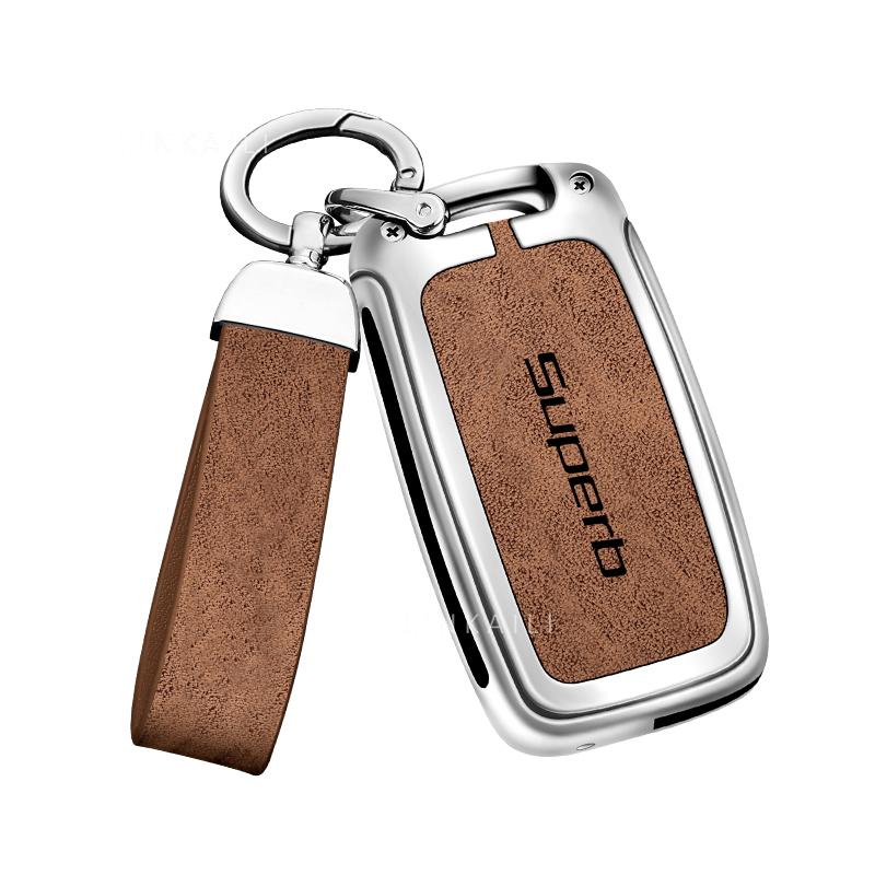 ADW1 High-grade zinc alloy key case suitable for Skoda Superb 2 3 A7 car key chain genuine leather car key shell auto accessories