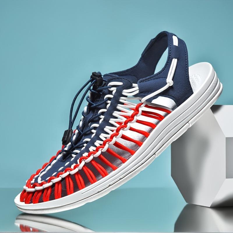 Мужские вязаные летние сандалии с закрытым носком, дышащая и нескользящая обувь с эластичными шнурками, подходящие для отдыха на свежем воздухе, весенней и летней одежды