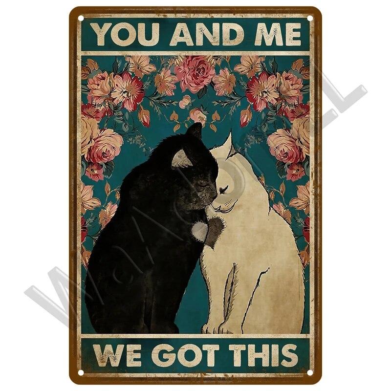 Металлический знак в стиле ретро, ​​черный кот, постер, забавный оловянный знак с котом, винтажная табличка с изображением животного, домашний декор, настенное искусство, зоомагазин, садовая табличка для бара для собак