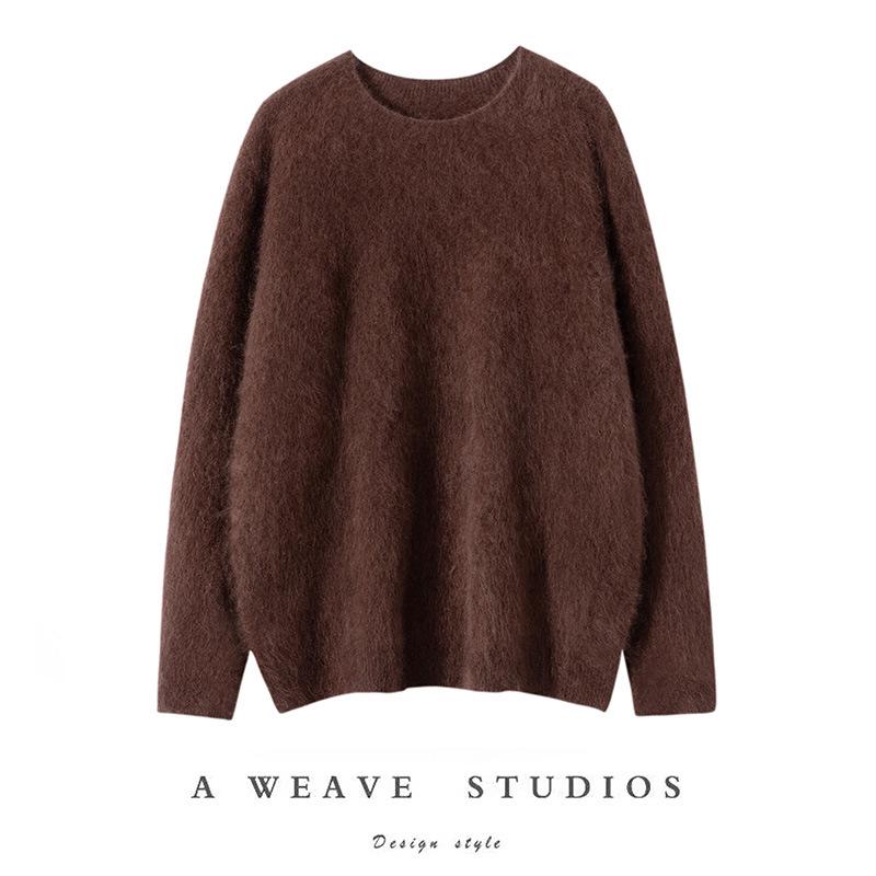 Women's Island Fine 100% Pure Cashmere Brushed Round Neck Loose Knit One-Piece Sweater for Babies