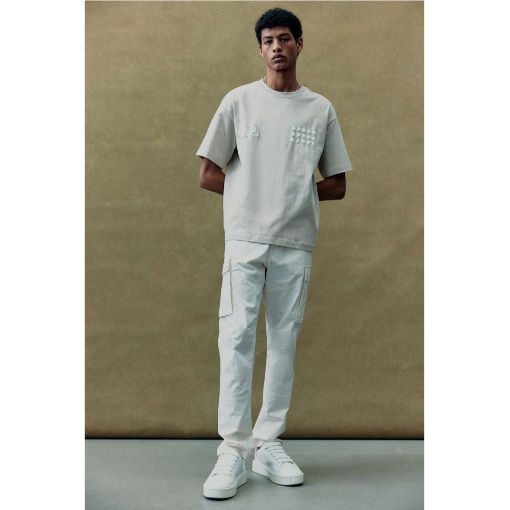 Футболка свободного кроя с принтом HM бежевые звезды