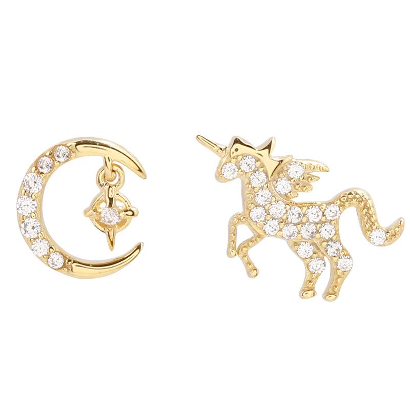 Серьги-единороги Женственные простые асимметричные серьги-гвоздики в форме луны Студенческая индивидуальность Иностранный стиль Нишевые украшения для ушей