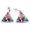 [R6509] - Artisanal Earrings 'Columbine & Harlequin' Multi-colored Silver (triangle) - 19x17mm