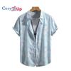 Мужская рубашка с коротким рукавом, небесно-голубая, белая, розовая, повседневная, модная, гавайский отпуск, лето 2025 г., новое поступление