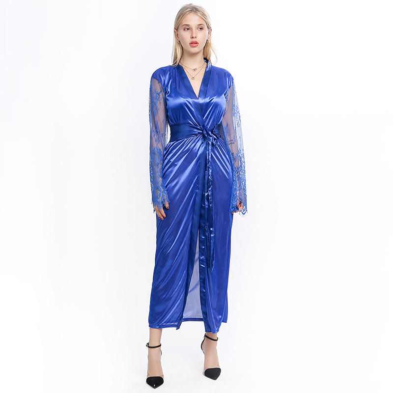 Женские длинные халаты с кружевной отделкой, ночная сорочка, мягкий шелковый халат, банный халат большого размера, сексуальная пижама