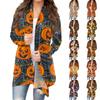 Женская мода повседневная Хэллоуин принтованный длинный рукав кардиган средней длины топы