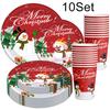 10Pcs/Set Disposable Tableware Set Spoon Fork Happy New Year Merry Christmas Party Supplies Paper Plates X-mas Party Decorations