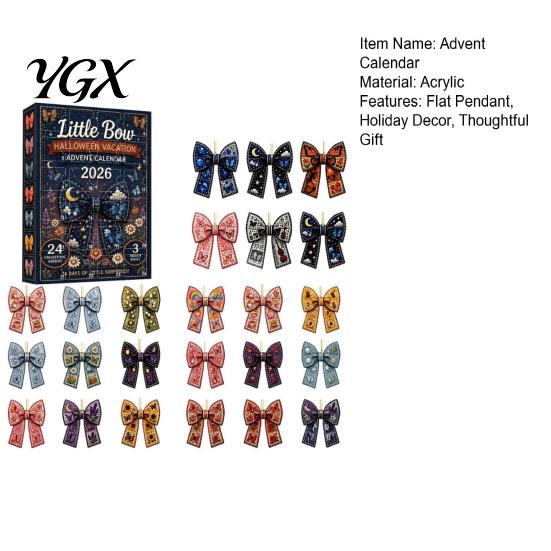 Acrylic Hanging Ornaments 24Pcs Christmas Advent Calendar with Retro 2D Flat Bow Ornaments, Decorative Holiday Countdown Set for Tree Wall And Window