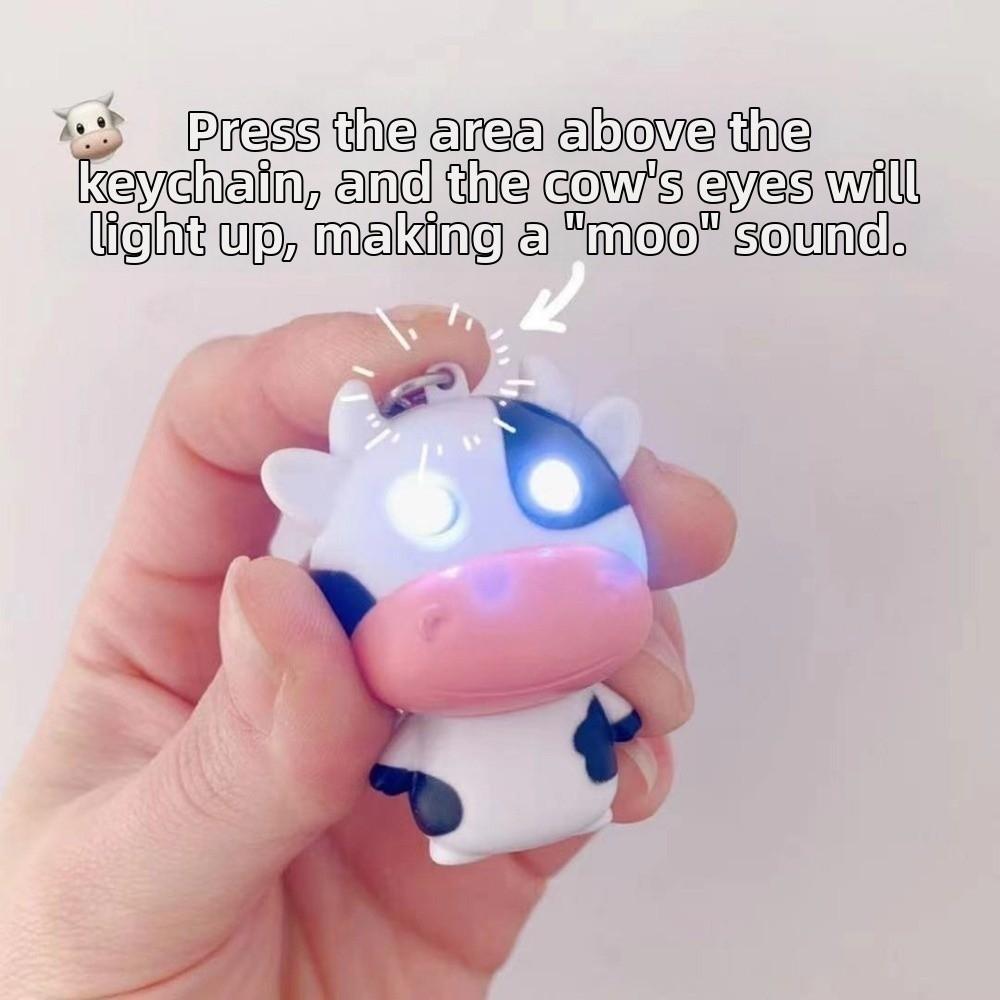 Cartoon Light Up Cow Key Ring Mini Press Fidget Cow Toy Creative LED Eyes Cow Pendant Adults