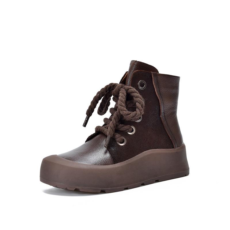 Johnature Ретро-ботинки из натуральной кожи, короткие, на шнуровке, на толстой подошве, плюшевые, теплые, хлопковые, женская обувь