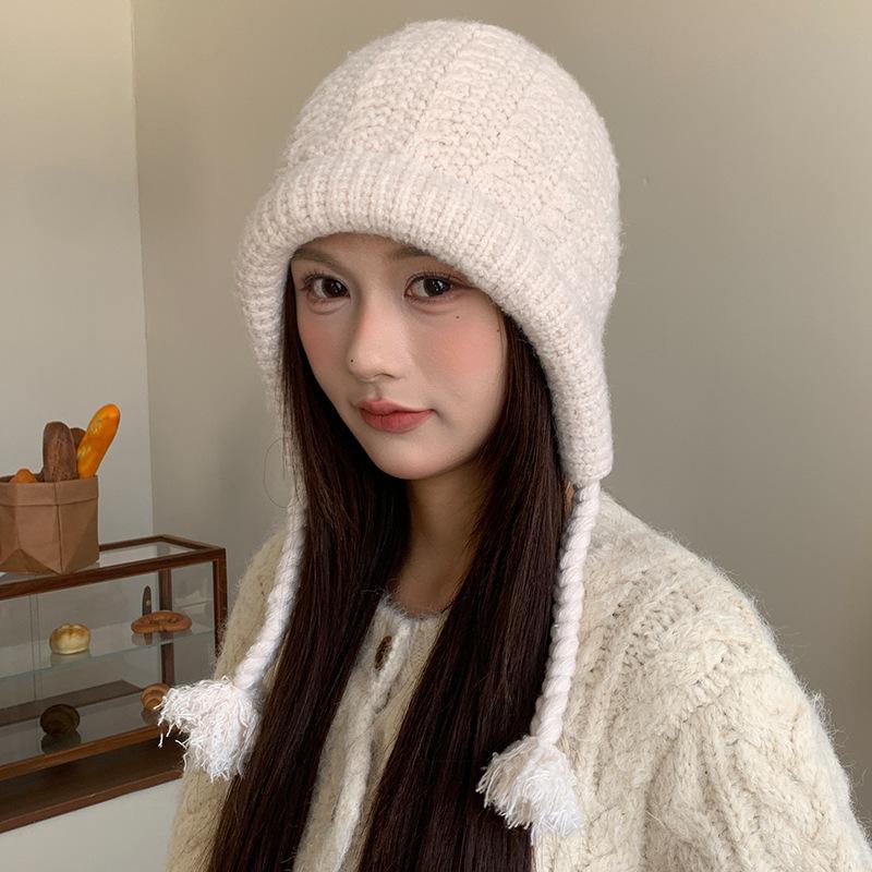 Шапка-балаклава женская зимняя, большой окружности головы, ветрозащитная и теплая, с защитой ушей, вязаная шапка, подчеркивающая лицо, маленькая шерстяная шапка