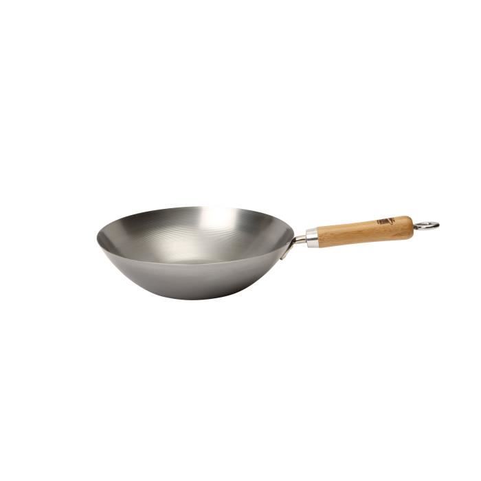 School of Wok: Wok à fond plat en acier au carbone Dexam School of Wok, 27 cm, 10,5 pouces