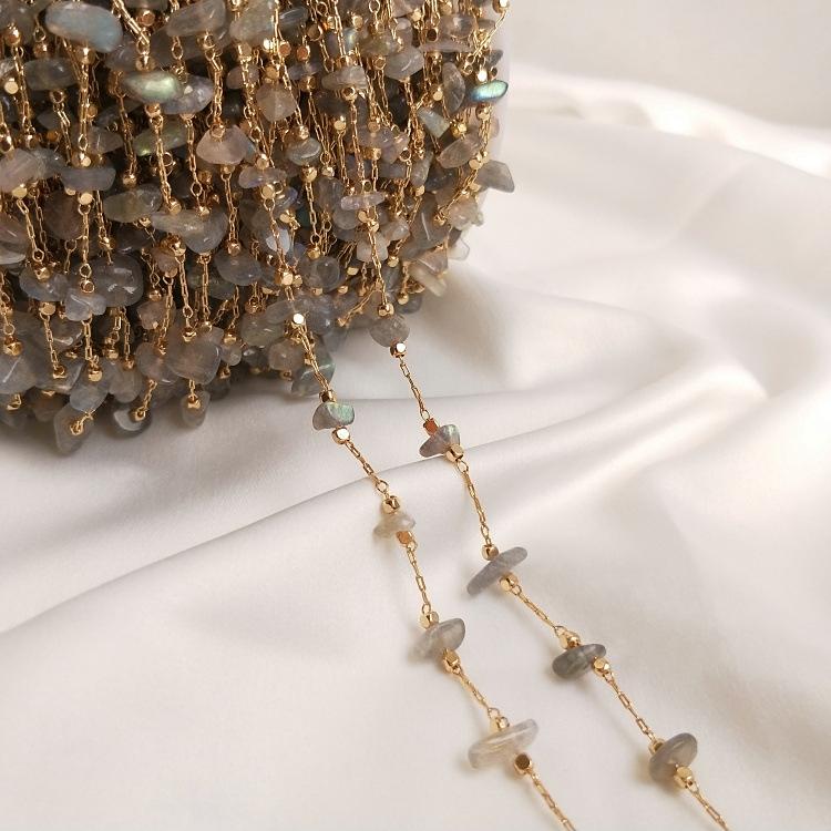 14K Gold-plated Irregular Natural Strawberry Quartz Citrine Moonstone Handmade Loose Chain for DIY Bracelet Necklace Material