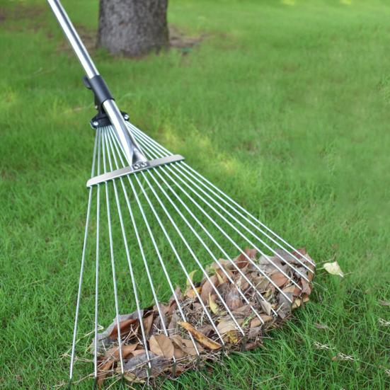 Телескопические металлические грабли Регулируемые выдвижные садовые грабли для листьев Грабли с длинной ручкой Грабли для ногтей Грабли для ногтей Инструмент для очистки газона на заднем дворе