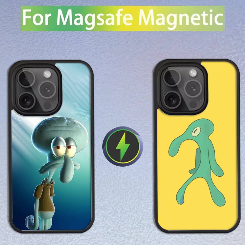 Чехол для телефона Сквидвард Щупальца для iPhone 16,15,14,13,12,11,Pro,Max,Plus,Mini,SE Магнитная беспроводная зарядка Magsafe