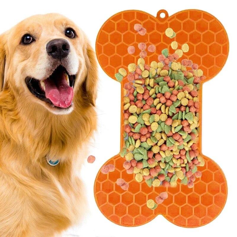 Bone Shape Silicone Licking Pad Pet Dog Peanut Butter Slow Food Bowl Eating for Cats Dogs Feeder Feeding Lickmat