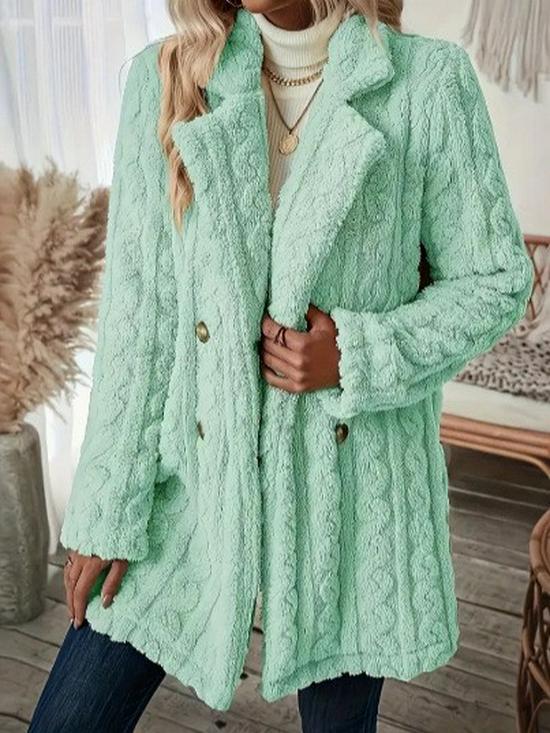 2024 Теплое шерстяное двубортное плюшевое пальто с лацканами пиджачного типа - Удобный европейский и американский стиль