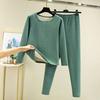 2 Pcs/Set Winter Top Pants Set Thick Plush Round Neck Long Sleeve Elastic Waist Warm Soft Cold-proof Homewear Pajamas Set Thermal Underwear Set