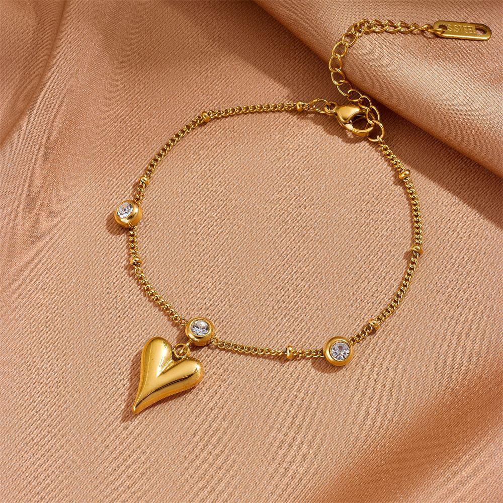 316L Stainless Steel Necklace for Women Vintage Heart Pendant Bracelet Earrings Shiny Zircon Anklet Trendy Wedding Party Shining Gold Color Jewelry