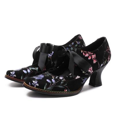 Женская обувь, весенние туфли-лодочки в стиле ретро, женские туфли ручной работы на высоком каблуке с круглым носком, со шнуровкой и милым принтом